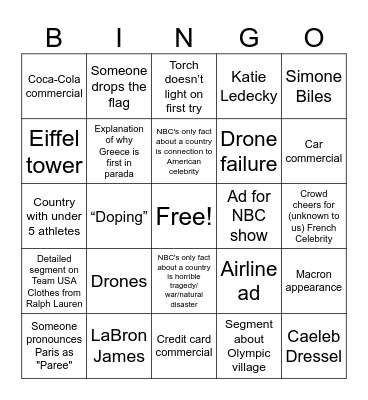 Opening Ceremony Bingo Card