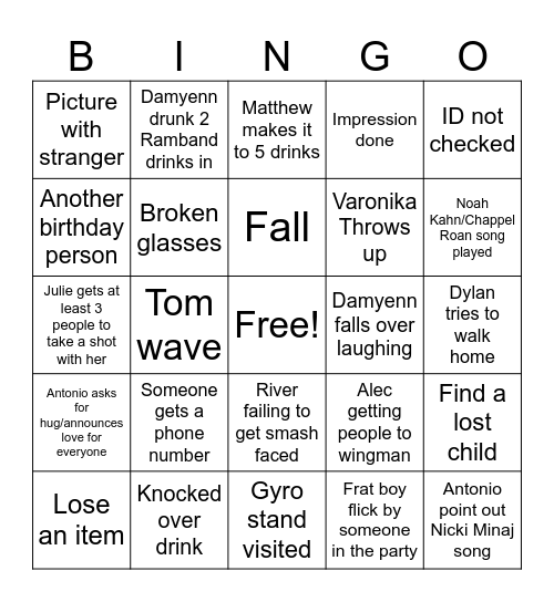 Antonio Ramband Birthday Bingo Card