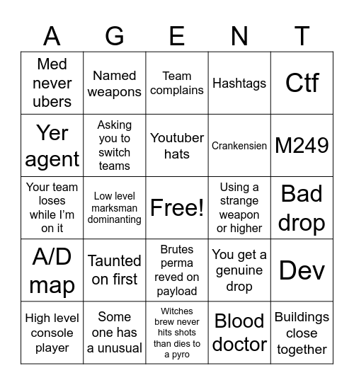 Mobile and console tc2 bingo Card