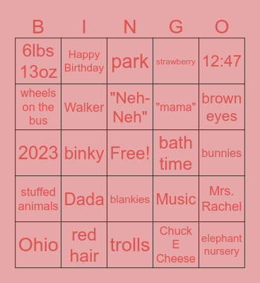Azarria's Birthday Bingo Card