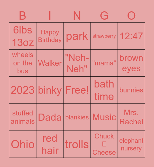 Azarria's Birthday Bingo Card