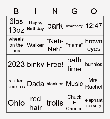 Azarria's Birthday Bingo Card