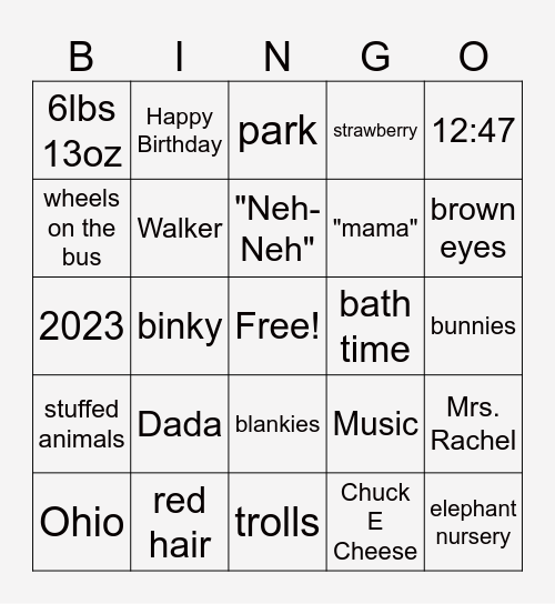 Azarria's Birthday Bingo Card