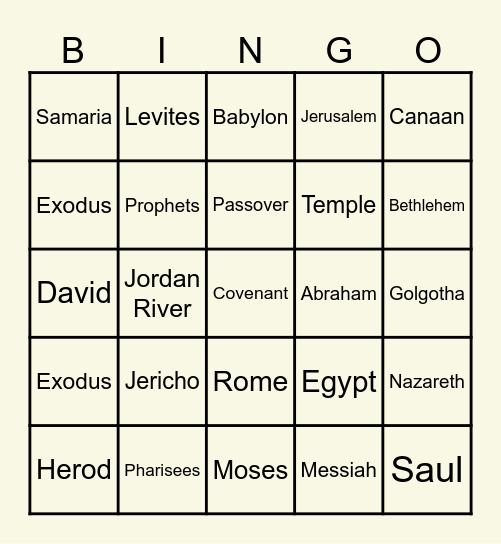 Biblical Times Bingo Card