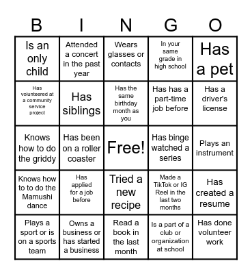 Get the Bag Icebreaker Bingo Card