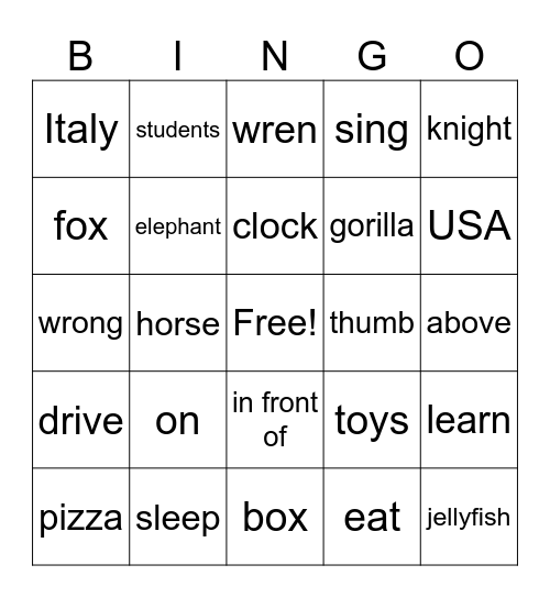 Group 1 Bingo Card