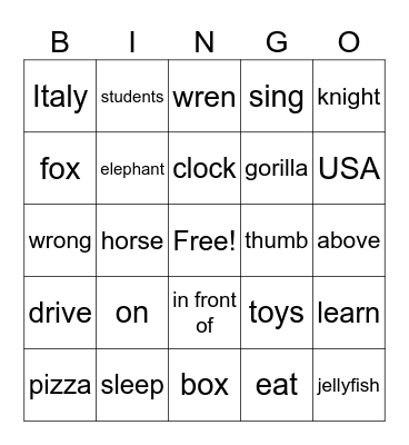 Group 1 Bingo Card
