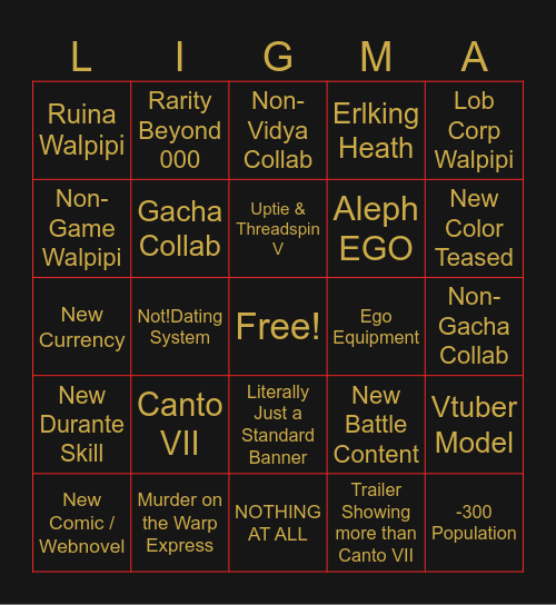 PM Stream Bingo Card