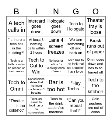 Technician Bingo Card