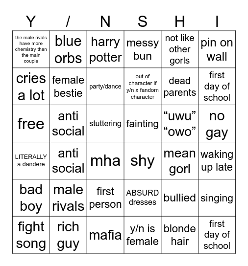 Y/N TROPE BINGO Card