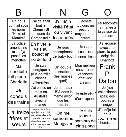 Le Bingo des Invités Bingo Card