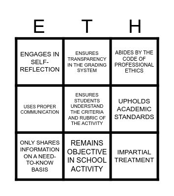 Ethics Bingo Card