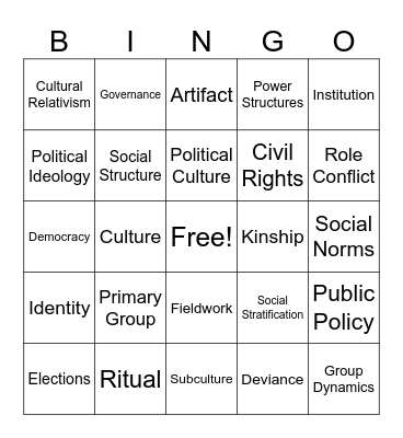 Cultural Exchange Bingo Card