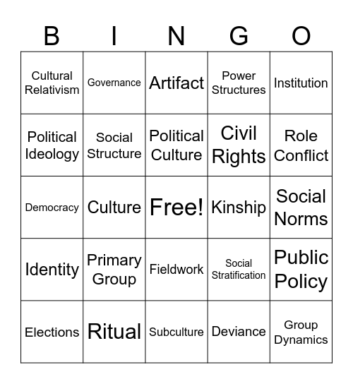 Cultural Exchange Bingo Card