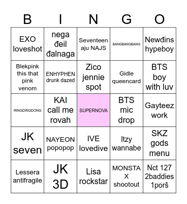 kpoop Bingo Card