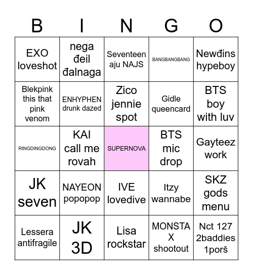 kpoop Bingo Card