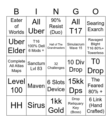 Poe 3.25 Bingo Card