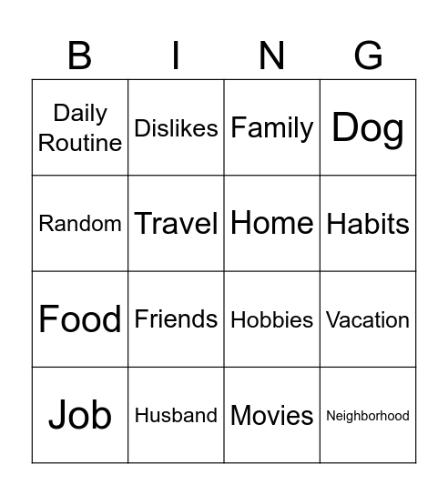 English Review Bingo Card
