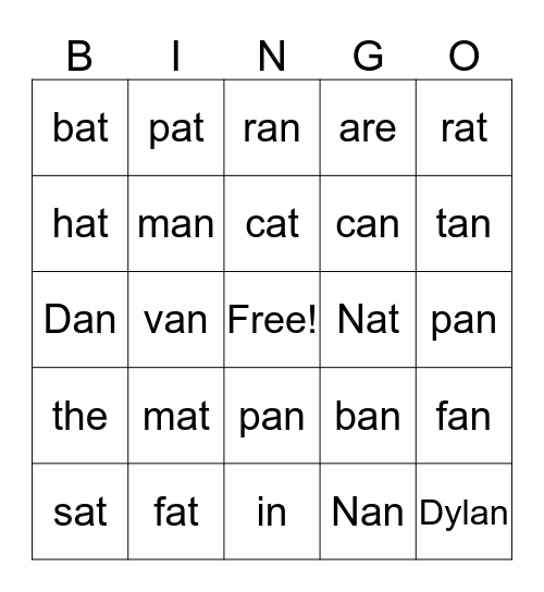 at and an family Bingo Card