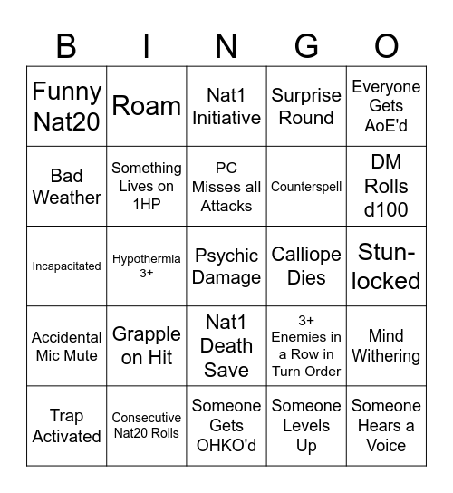 R&F Bingo Card