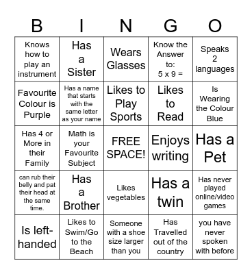 "Get to Know Me" Bingo Card