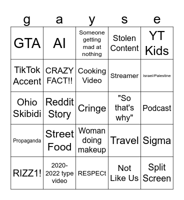 short Bingo Card