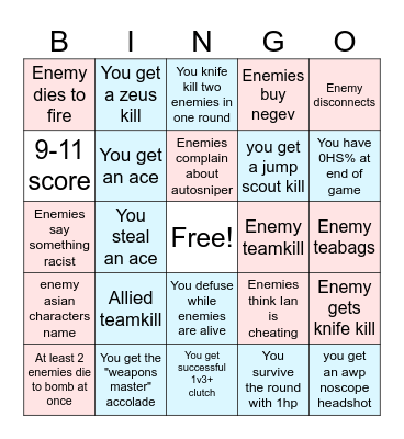 Counter-Strike Bingo Card