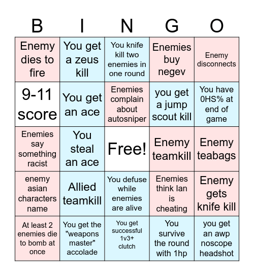 Counter-Strike Bingo Card