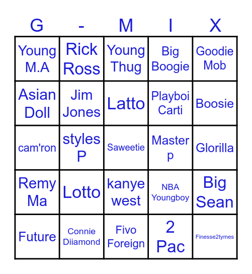 g-mix Bingo Card