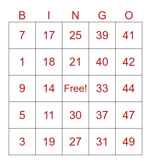Bingo w/ Chors Bingo Card