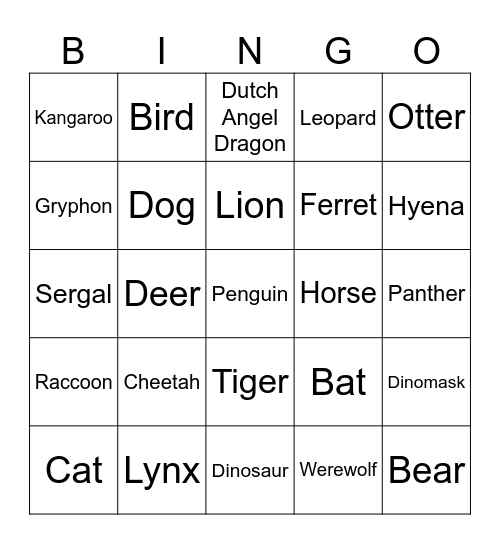 Furry Bingo Card