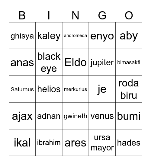 Ghisya's Bingo Card