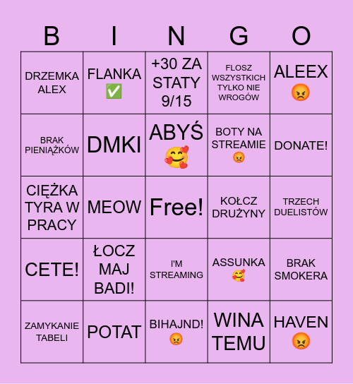 PYSIASTYCZNE Bingo Card