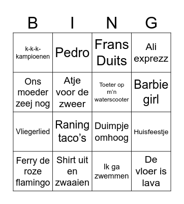 Muziek bingo Mels Bingo Card
