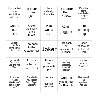 Wedding guest bingo Card