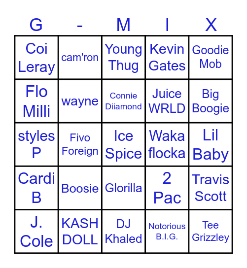 g-mix Bingo Card