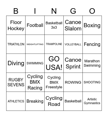 MSL PFG Summer Olympic Bingo Card