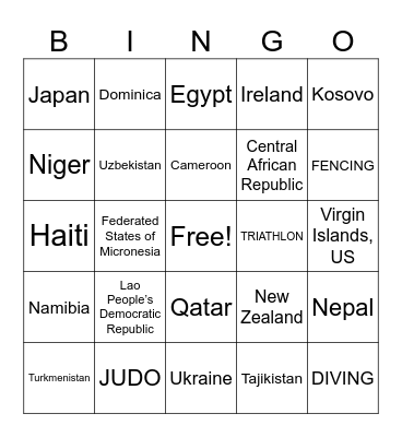 Summer 2024 Olympic Bingo Card