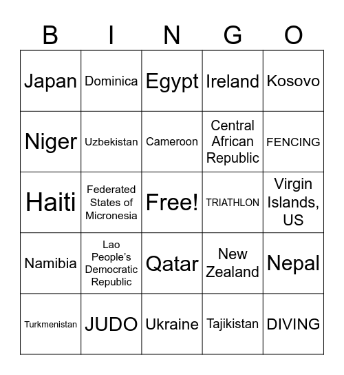 Summer 2024 Olympic Bingo Card