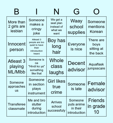 First day Bingo Card