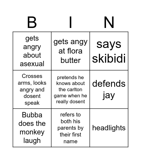 Bugga Bingo Card