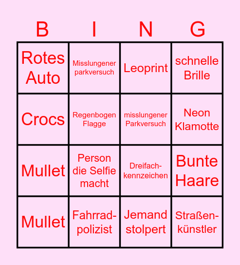 Straßen Bingo Card
