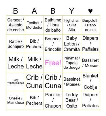Christina and AJ's Baby Shower Bingo Card