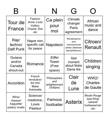 2024 Olympic Opening Ceremony Bingo Card