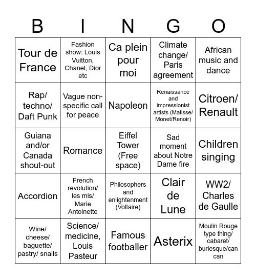 2024 Olympic Opening Ceremony Bingo Card