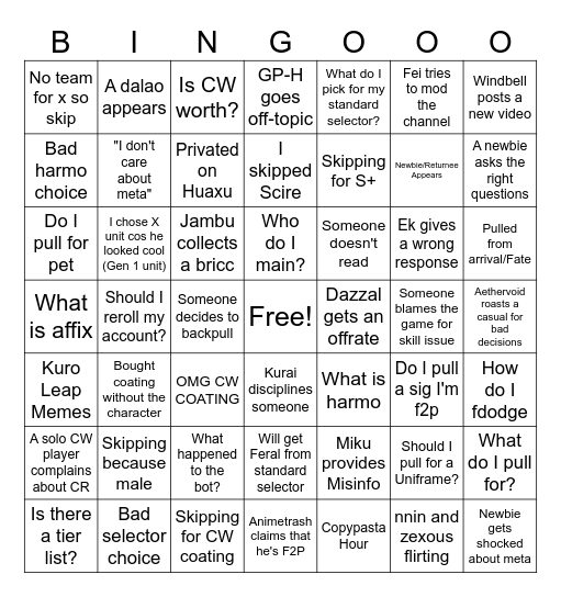 Gameplay-Help Bingo Card