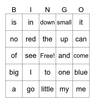 sight words1 Bingo Card
