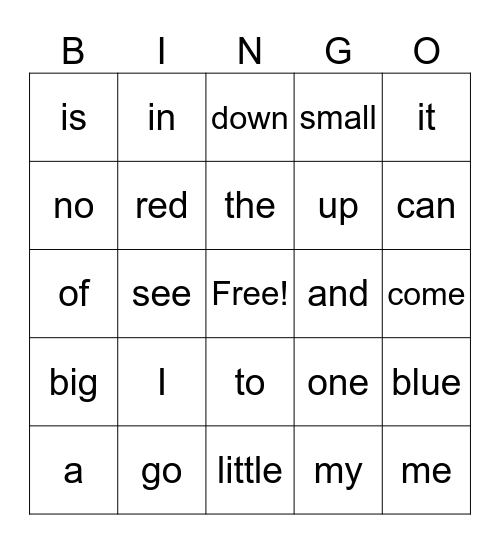 sight words1 Bingo Card