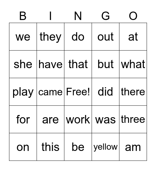 sight words 2 Bingo Card