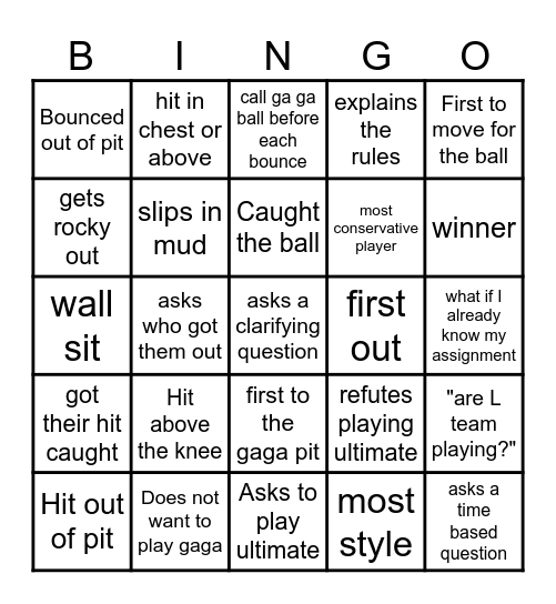 Assignment Reveal Gaga Bingo Card